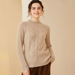 Soft Textured Knit Pullover Warm Cable Mock-Neck Cashmere Sweater
