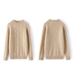 Soft Textured Knit Pullover Warm Cable Mock-Neck Cashmere Sweater