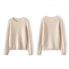 Women's Cashmere Textured Knit Soft Crewneck Pullover Sweater