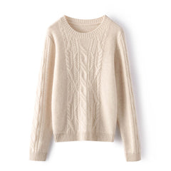Women's Cashmere Textured Knit Soft Crewneck Pullover Sweater