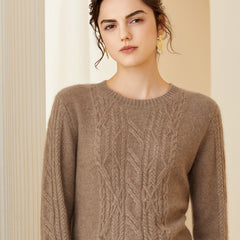 Women's Cashmere Textured Knit Soft Crewneck Pullover Sweater