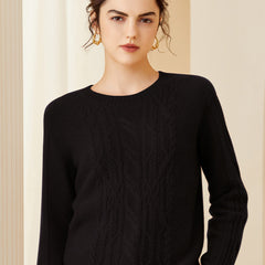 Women's Cashmere Textured Knit Soft Crewneck Pullover Sweater