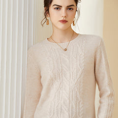 Women's Cashmere Textured Knit Soft Crewneck Pullover Sweater