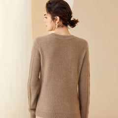 Women's Cashmere Textured Knit Soft Crewneck Pullover Sweater