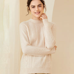Women's Mock Neck Classic Cable Knit Pullover Cashmere Sweater