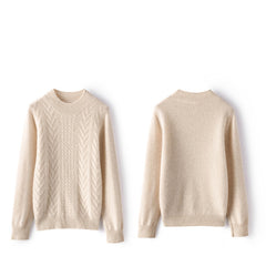 Women's Mock Neck Classic Cable Knit Pullover Cashmere Sweater