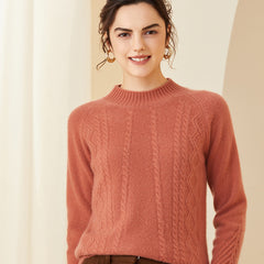 Women's Mock Neck Classic Cable Knit Pullover Cashmere Sweater