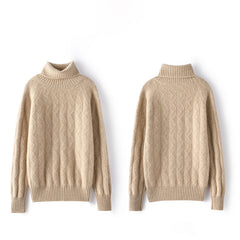 Women's Cashmere Warm Turtleneck Sweater Textured Cable Knit Top