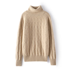 Women's Cashmere Warm Turtleneck Sweater Textured Cable Knit Top