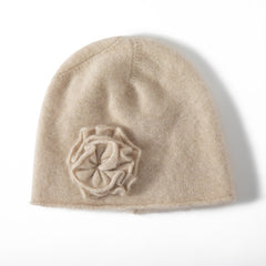 100% Cashmere Beanie Hat for Women Winter Flower Cashmere Hat