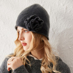 100% Cashmere Beanie Hat for Women Winter Flower Cashmere Hat