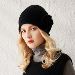 100% Cashmere Beanie Hat for Women Winter Flower Cashmere Hat