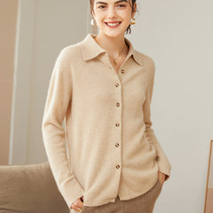 Women’s 100% Cashmere Soft Button-Up Knit Shirt Cardigan