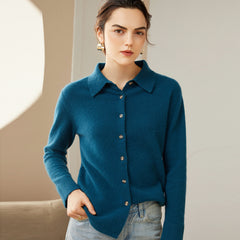 Women’s 100% Cashmere Soft Button-Up Knit Shirt Cardigan