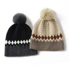 cashmere pom pom hat for Women Winter Pure Cashmere Hat