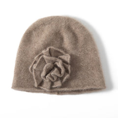 100% Cashmere Beanie Hat for Women Winter Flower Cashmere Hat
