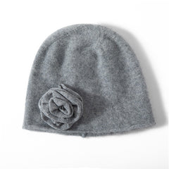 100% Cashmere Beanie Hat for Women Winter Flower Cashmere Hat