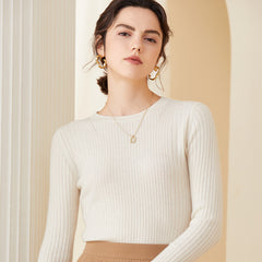 Classic Crewneck Pullover Soft Cashmere Ribbed Knit Sweater