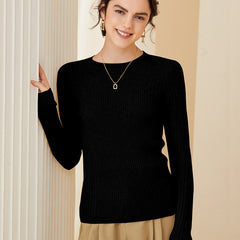 Classic Crewneck Pullover Soft Cashmere Ribbed Knit Sweater