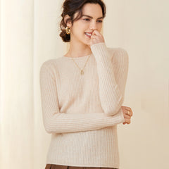 Classic Crewneck Pullover Soft Cashmere Ribbed Knit Sweater