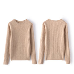 Classic Crewneck Pullover Soft Cashmere Ribbed Knit Sweater