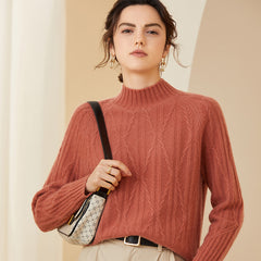 Women’s Mock Neck Cable Knit Soft Warm Cashmere Sweater