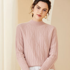 Women’s Mock Neck Cable Knit Soft Warm Cashmere Sweater