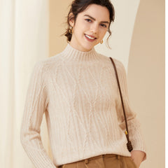 Women’s Mock Neck Cable Knit Soft Warm Cashmere Sweater
