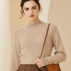Slim Textured Knit Pullover Soft Warm Mock Neck Cashmere Sweater