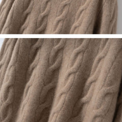 Cashmere Cable Knit Crew Neck Relaxed Fit Pullover Sweater with Ribbed Cuffs