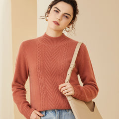 Mock Neck Pullover Textured Cable Knit Warm Cashmere Sweater