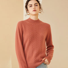 Mock Neck Pullover Textured Cable Knit Warm Cashmere Sweater