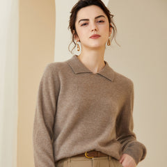 Women's Soft Knit Pullover Polo Collar Cashmere Sweater