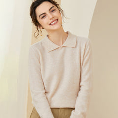 Women's Soft Knit Pullover Polo Collar Cashmere Sweater