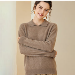 Women's Soft Knit Pullover Polo Collar Cashmere Sweater