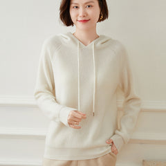 Soft Pullover Cashmere Sweater Ribbed Knit Hoodie