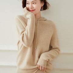 Soft Pullover Cashmere Sweater Ribbed Knit Hoodie