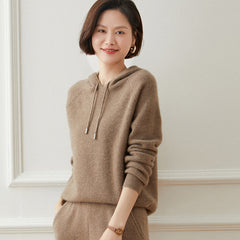 Soft Pullover Cashmere Sweater Ribbed Knit Hoodie