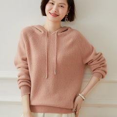 Soft Pullover Cashmere Sweater Ribbed Knit Hoodie