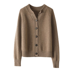 Soft Knit Crewneck Women’s Wool-Cashmere Button Cardigan