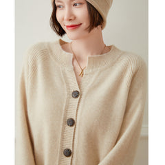 Soft Knit Crewneck Women’s Wool-Cashmere Button Cardigan