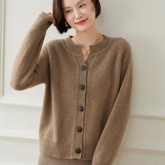 Soft Knit Crewneck Women’s Wool-Cashmere Button Cardigan
