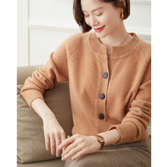 Soft Knit Crewneck Women’s Wool-Cashmere Button Cardigan