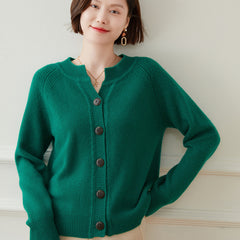 Soft Knit Crewneck Women’s Wool-Cashmere Button Cardigan