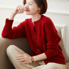 Soft Knit Crewneck Women’s Wool-Cashmere Button Cardigan