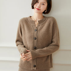Soft Knit Crewneck Women’s Wool-Cashmere Button Cardigan