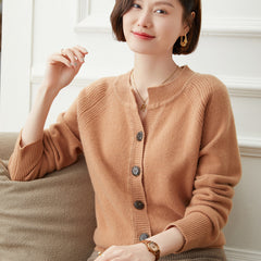 Soft Knit Crewneck Women’s Wool-Cashmere Button Cardigan