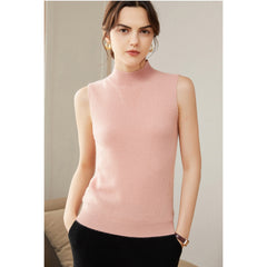 Women's Pure Cashmere Sleeveless Mock-Neck Sweater Tank Top
