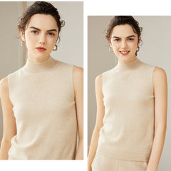 Women's Pure Cashmere Sleeveless Mock-Neck Sweater Tank Top