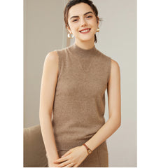Women's Pure Cashmere Sleeveless Mock-Neck Sweater Tank Top